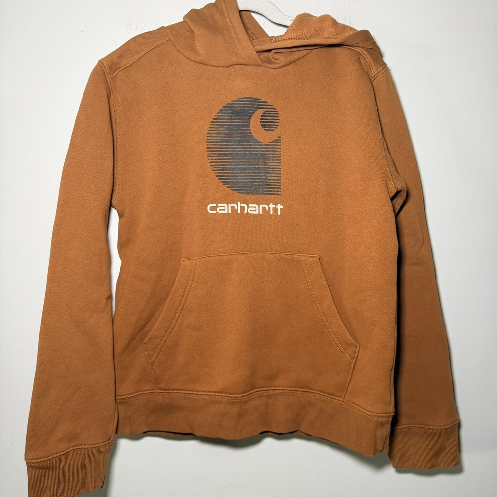 Carhartt Youth size 10/12 Brown Fleece Pullover Hoodie w/Logo Sleeve pocket